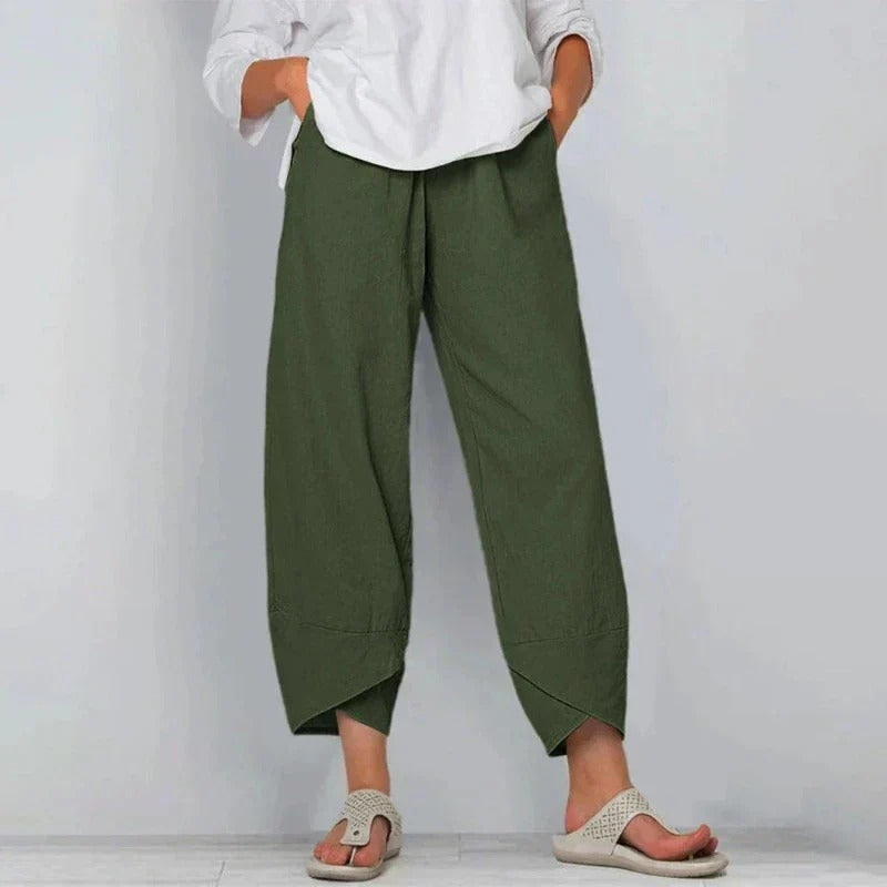 Women's Pant Cotton Cropped Tapered Elastic Waistband