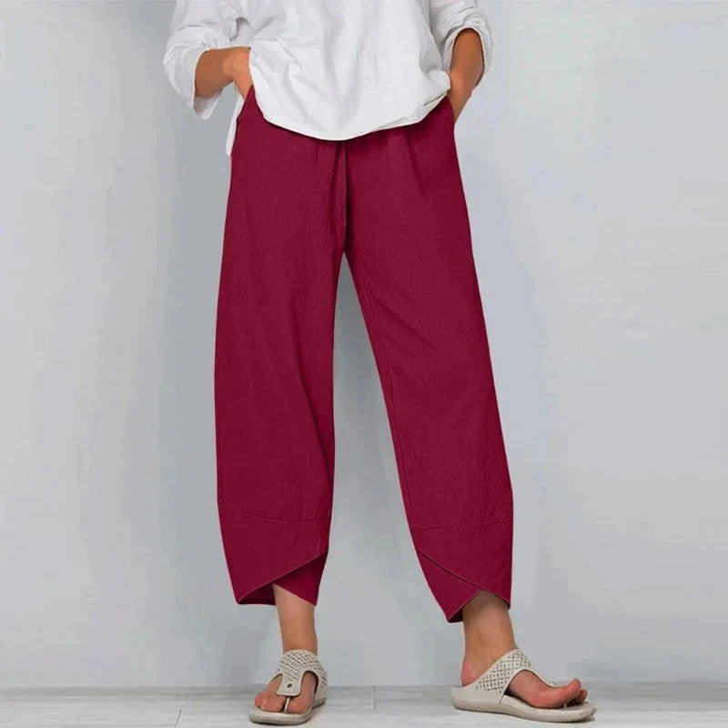 Women's Wide Leg Cropped Pants Woven Fabric Angled Hem
