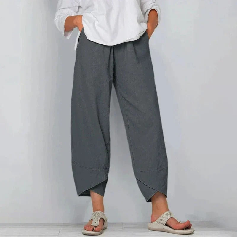 Women's Pant Cotton Cropped Tapered Elastic Waistband