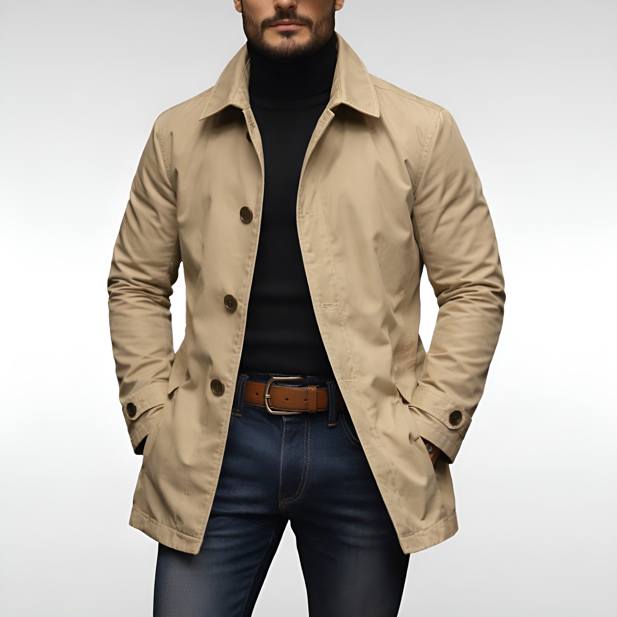 Men's Wool Blend Coat Notch Collar Button Front