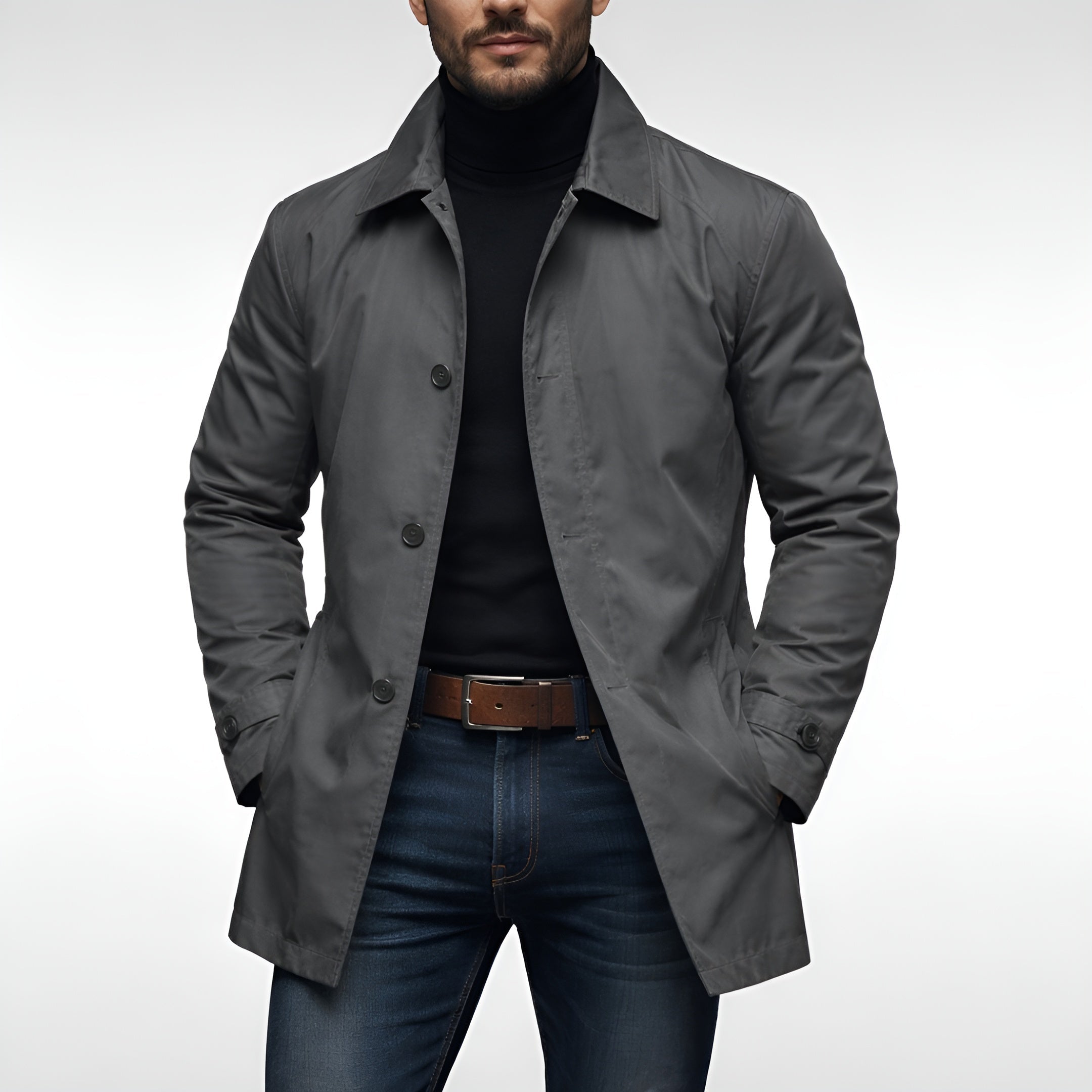 Men's Wool Blend Coat Notch Collar Button Front