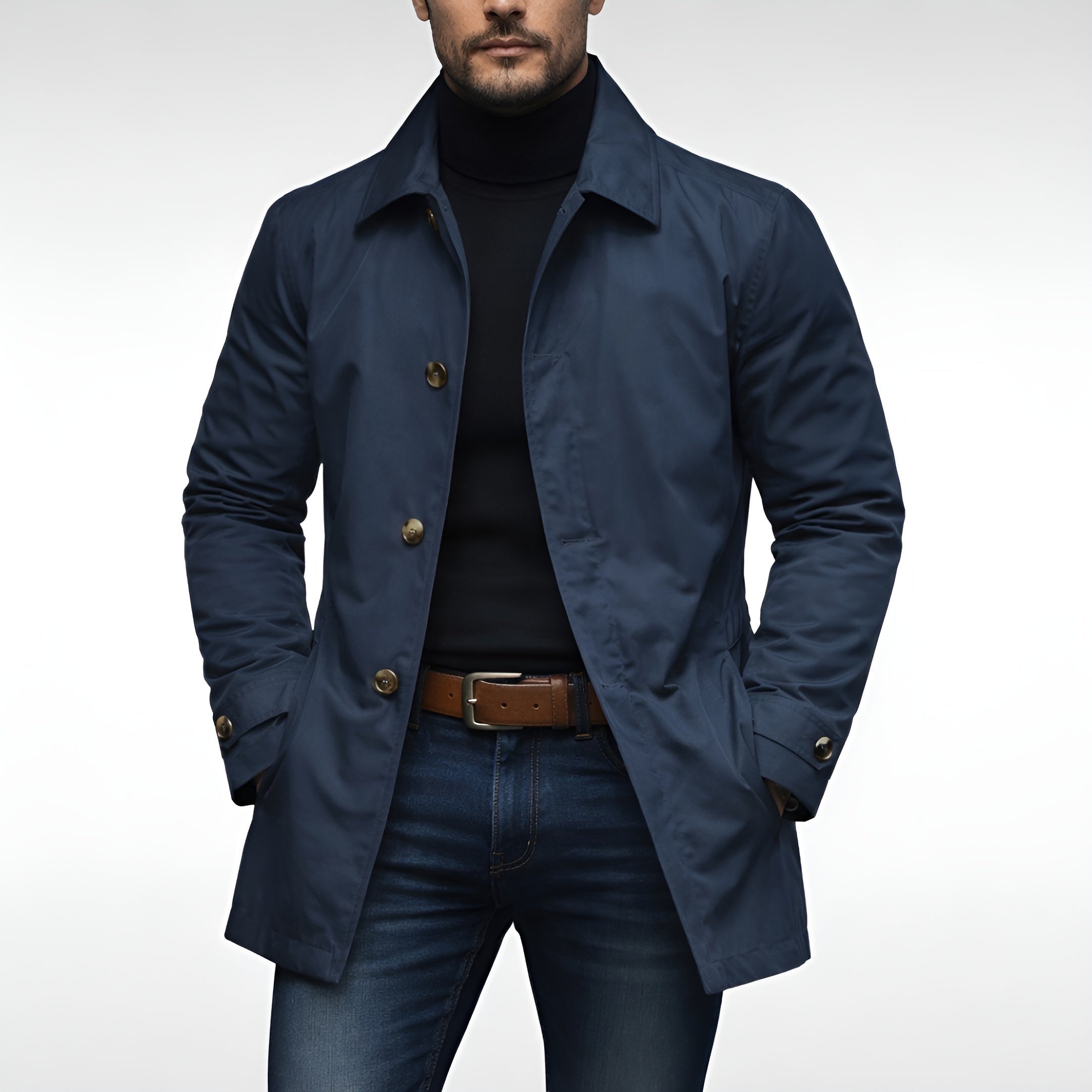 Men's Wool Blend Coat Notch Collar Button Front