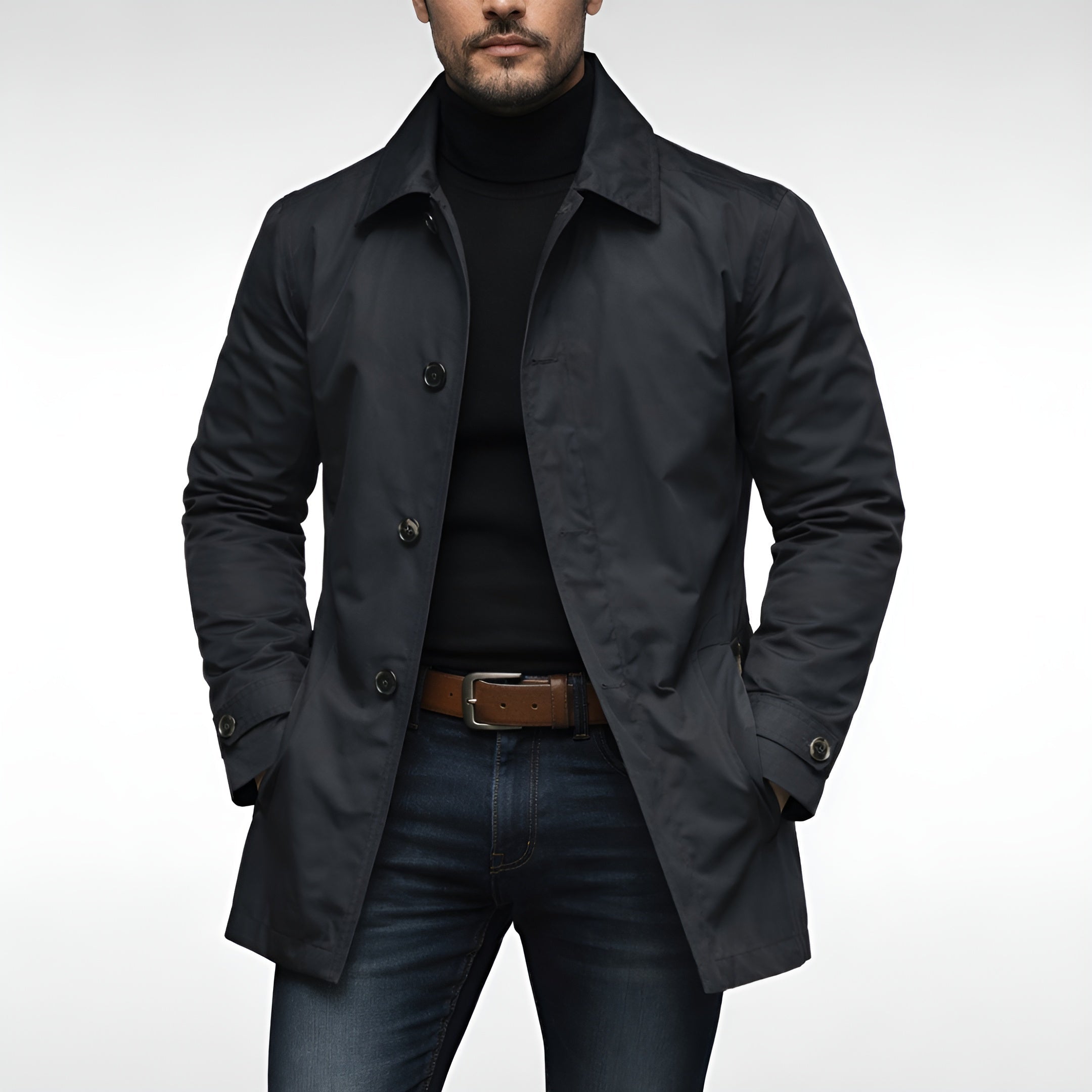 Men's Wool Blend Coat Notch Collar Button Front