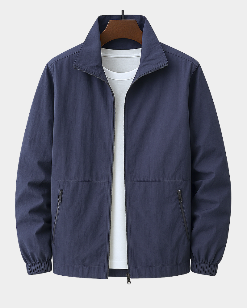 Men's Lightweight Stand Collar Zip Jacket with Pockets