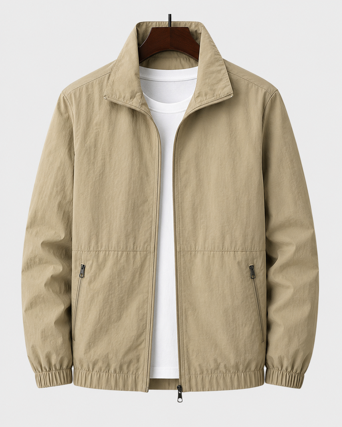 Men's Lightweight Stand Collar Zip Jacket with Pockets