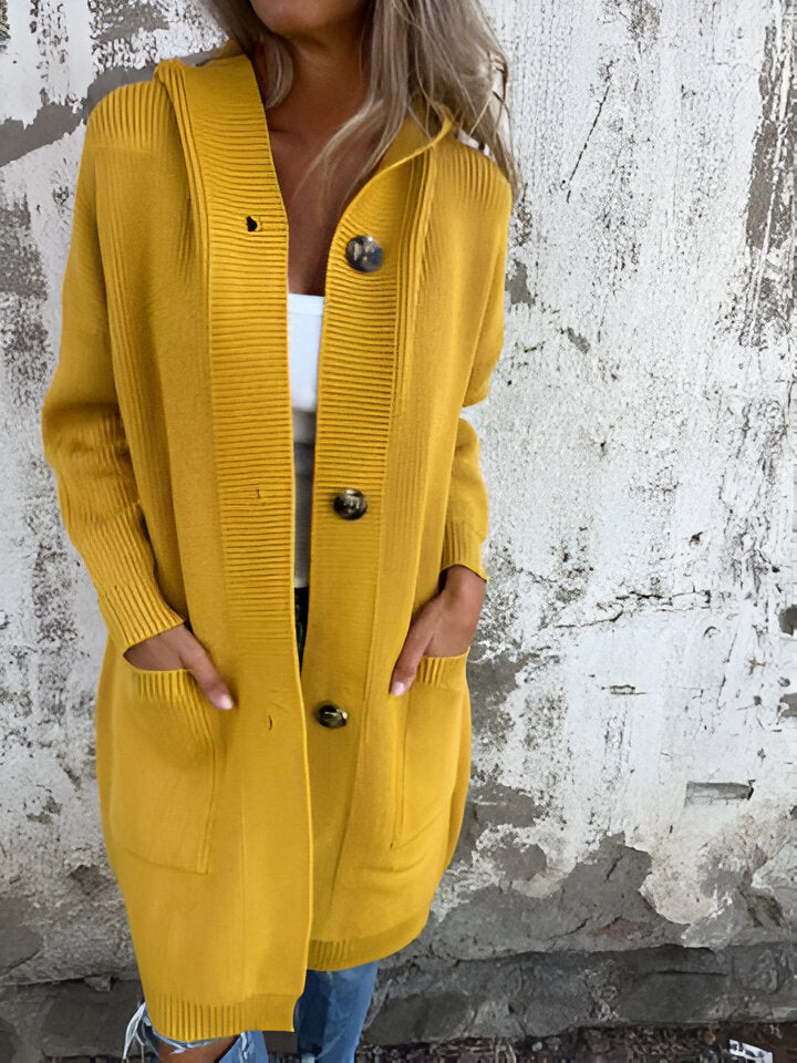Women's Longline Hooded Cardigan, Button-Front Ribbed Knit Duster