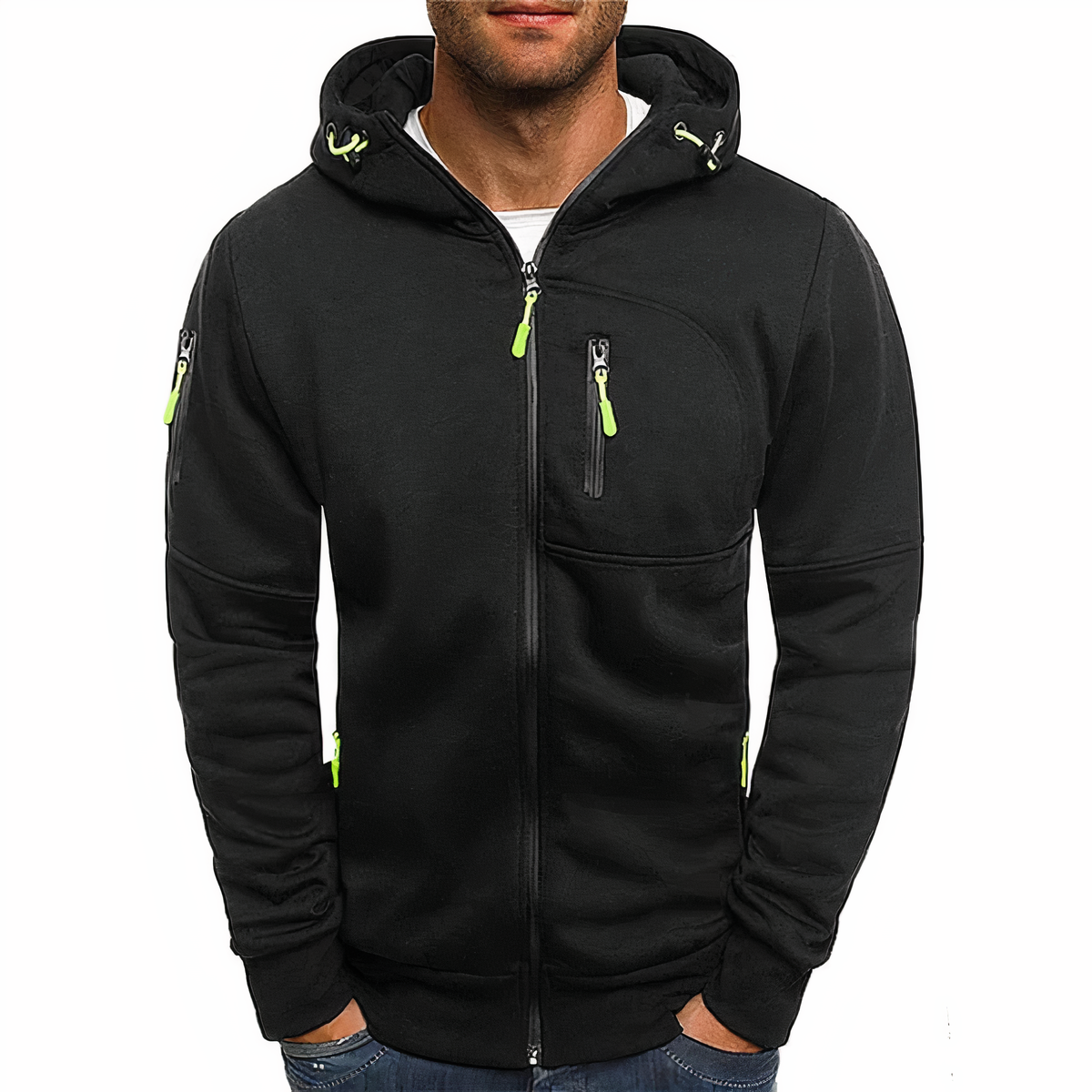 Men's Zip Up Hoodie with Drawstring Hood and Zip Pockets