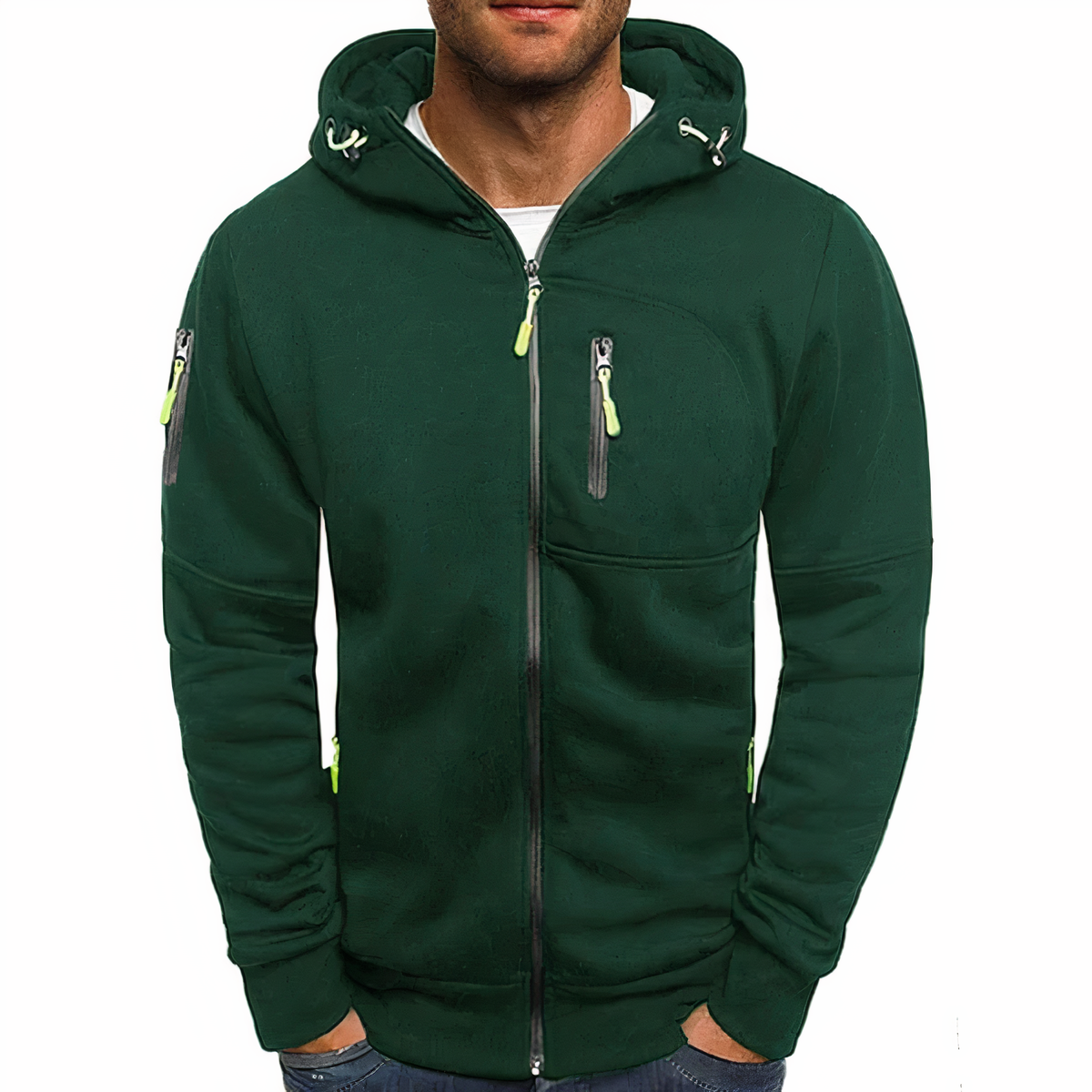 Men's Zip Up Hoodie with Drawstring Hood and Zip Pockets