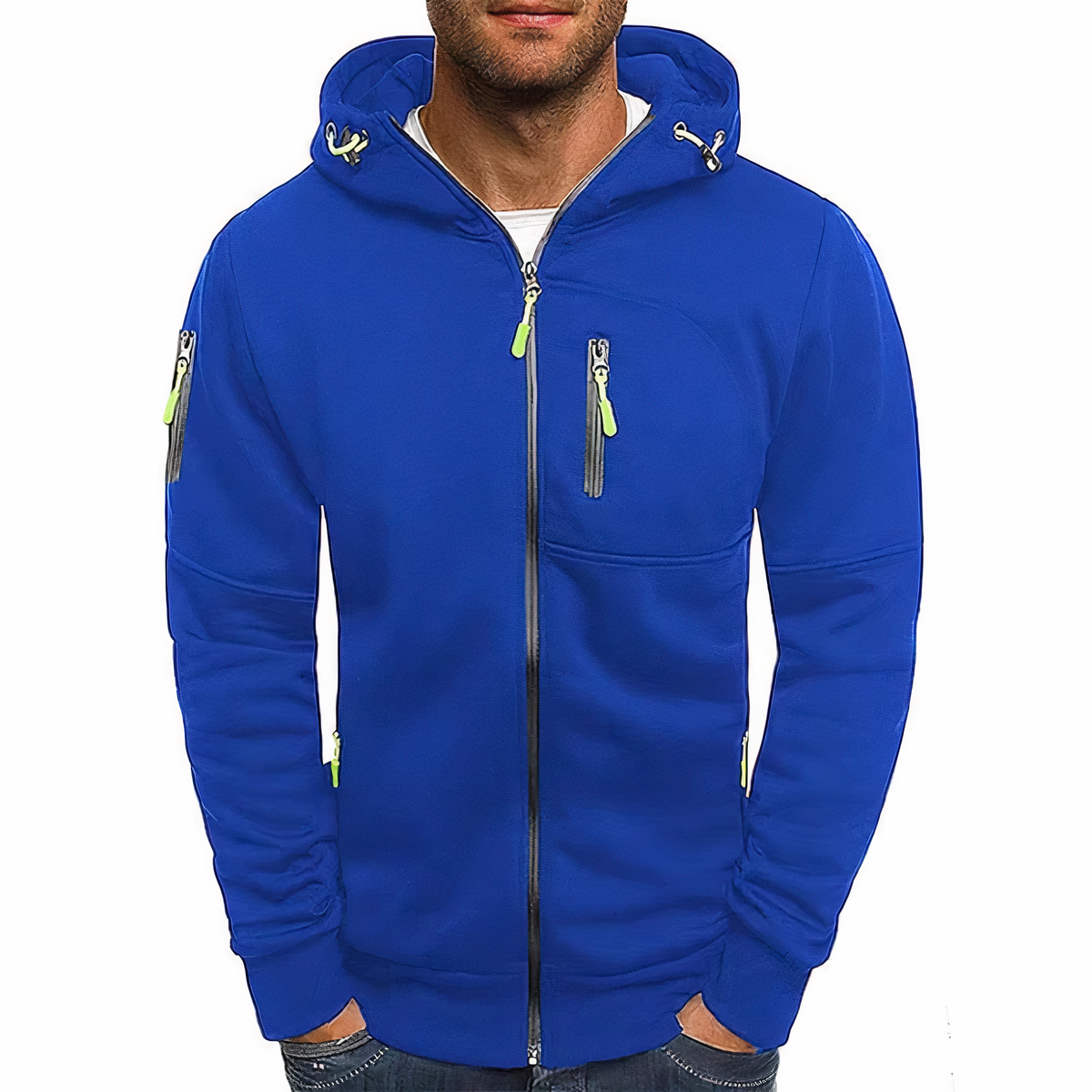 Men's Zip Up Hoodie with Drawstring Hood and Zip Pockets