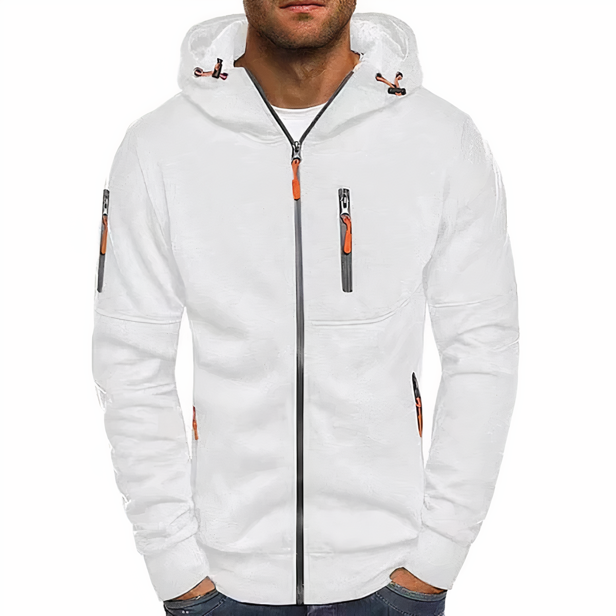 Men's Zip Up Hoodie with Drawstring Hood and Zip Pockets