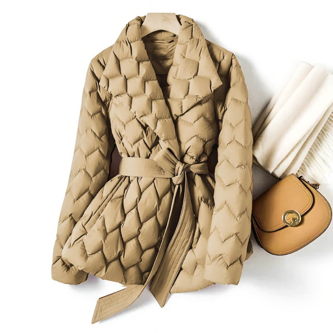 Elspeth | Women's Quilted Belted Jacket with Lapel Collar and Tie Waist