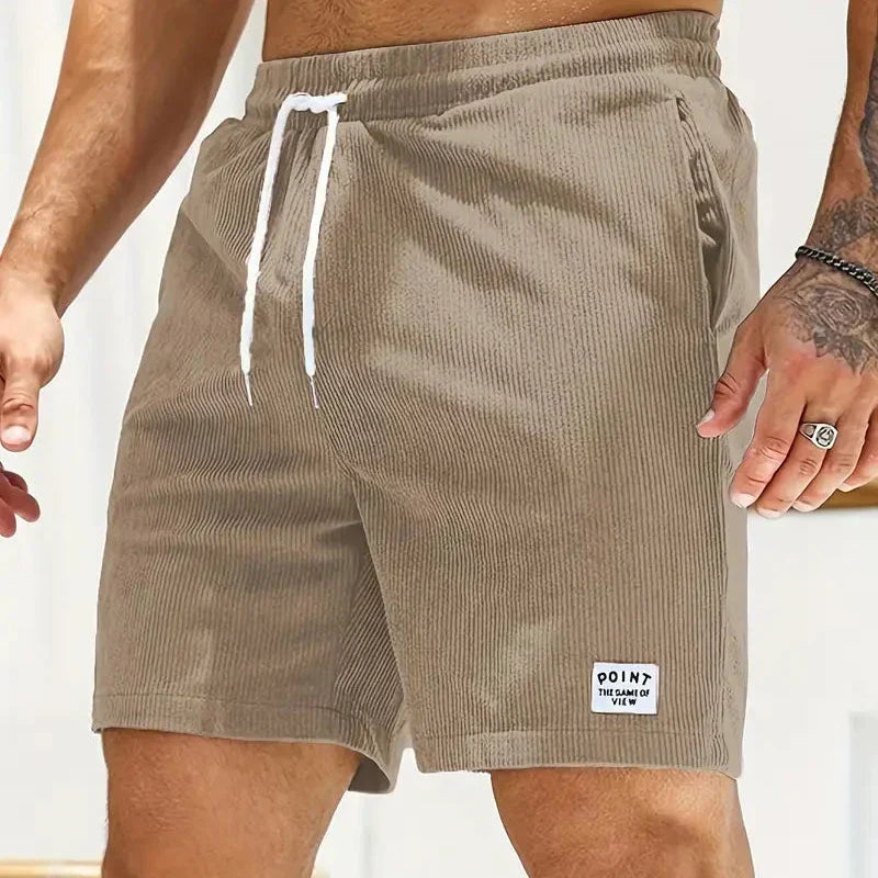 Men's Ribbed Shorts Corduroy Drawstring Waist Side Pockets Casual