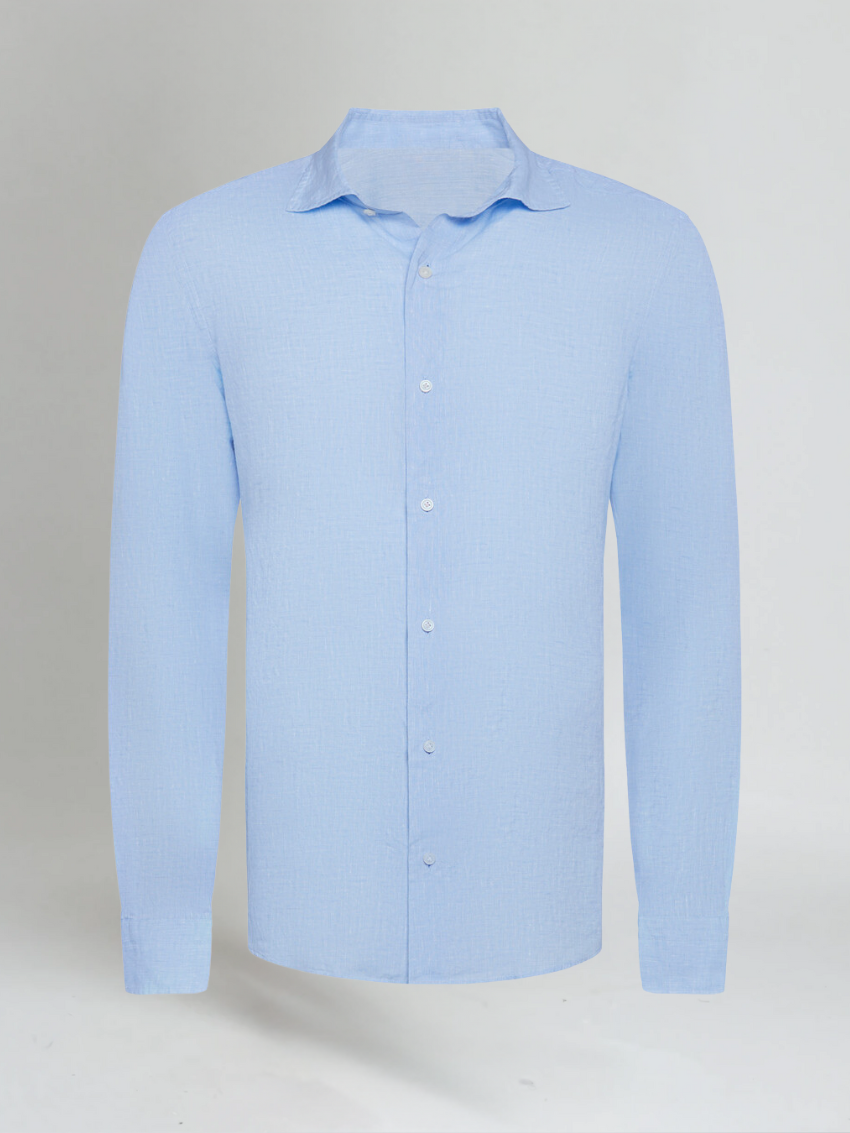 Men's Linen Shirt Camp Collar Long Sleeve Relaxed Fit Warm Weather