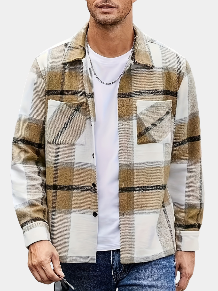 Men's Plaid Polo Lapel Collar Long Sleeve