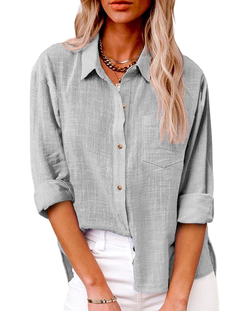 Women's Oversized Long Sleeve Shirt with Chest Pocket and Roll-Up Sleeves