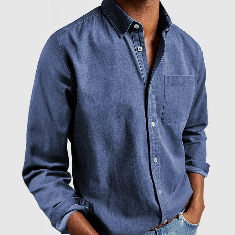 Men's Long Sleeve Casual Shirt, Relaxed Fit Button-Down with Chest Pocket