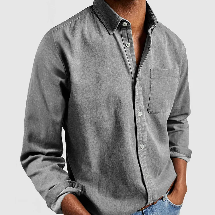 Men's Long Sleeve Casual Shirt, Relaxed Fit Button-Down with Chest Pocket
