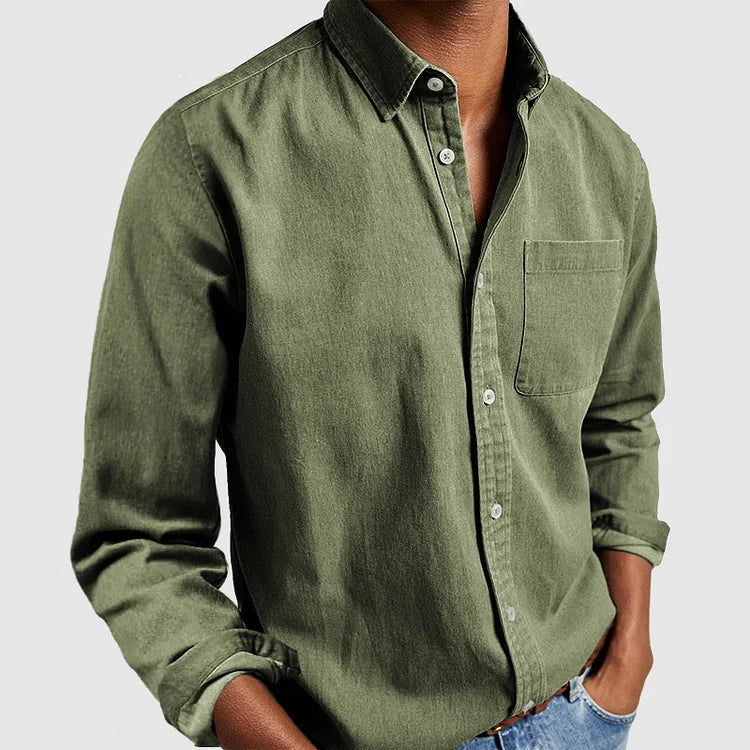 Men's Long Sleeve Casual Shirt, Relaxed Fit Button-Down with Chest Pocket