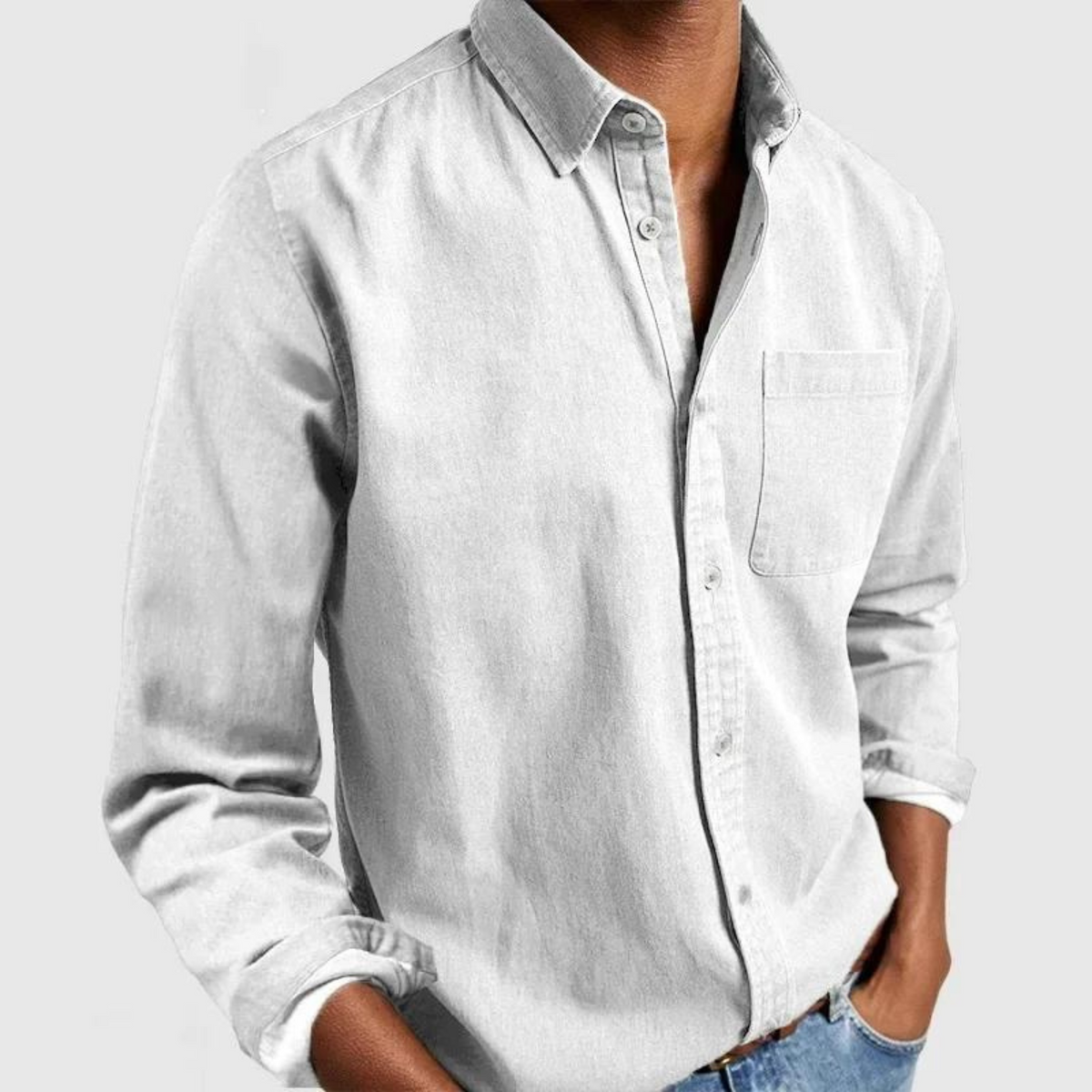 Men's Long Sleeve Casual Shirt, Relaxed Fit Button-Down with Chest Pocket