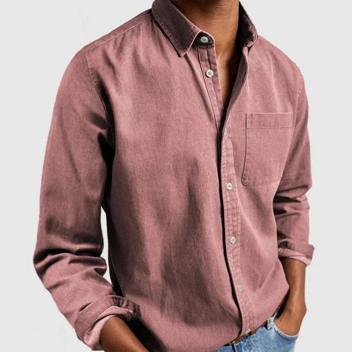 Men's Long Sleeve Casual Shirt, Relaxed Fit Button-Down with Chest Pocket