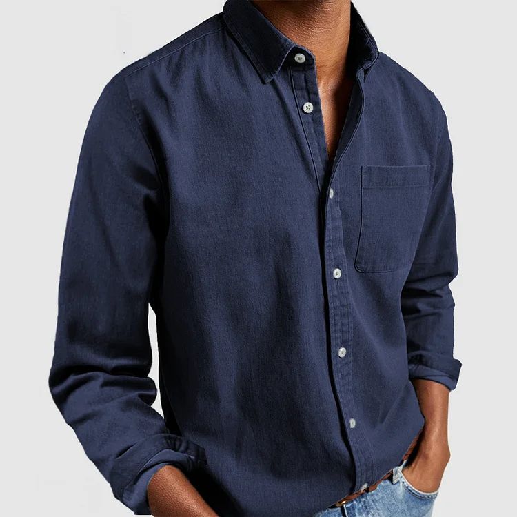 Men's Long Sleeve Casual Shirt, Relaxed Fit Button-Down with Chest Pocket
