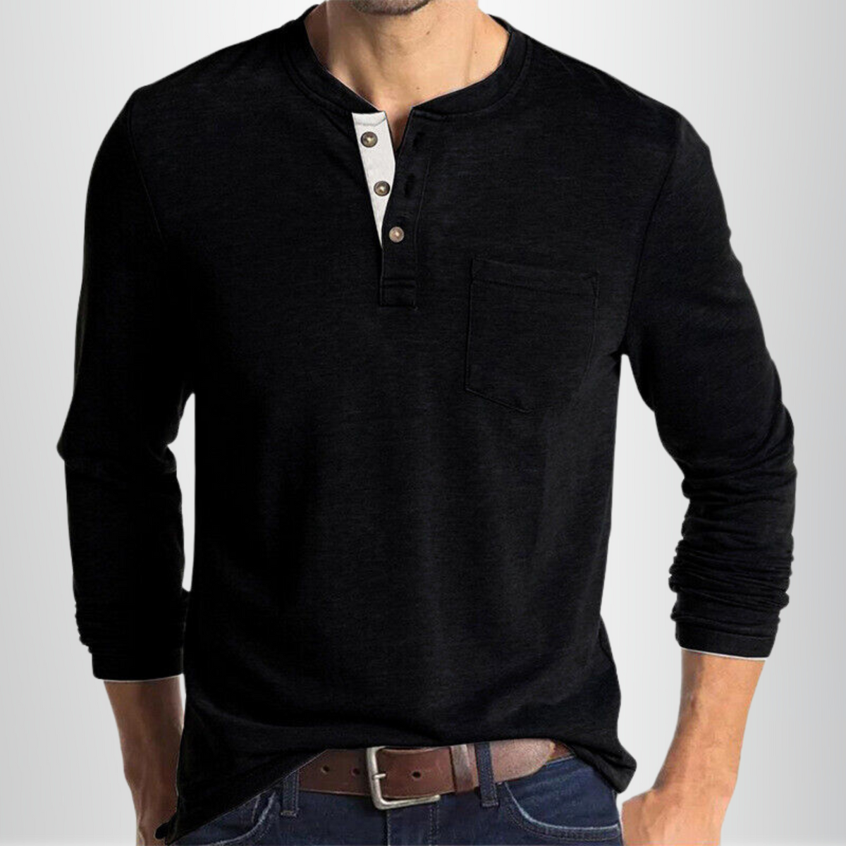 Men's Long Sleeve Henley Shirt with Chest Pocket