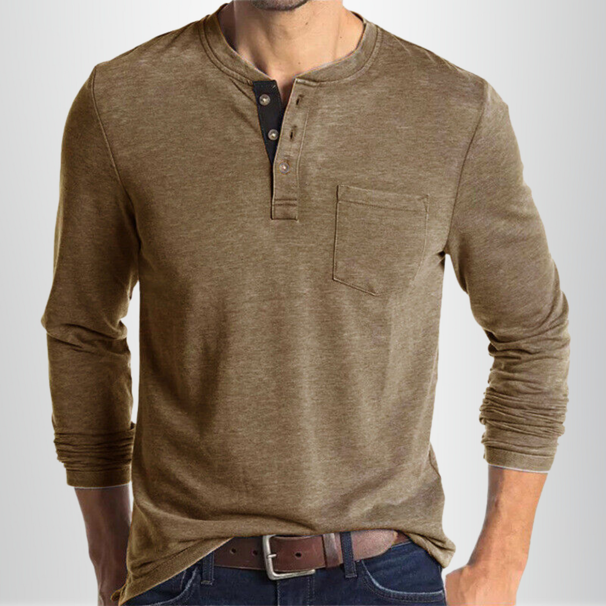 Men's Long Sleeve Henley Shirt with Chest Pocket