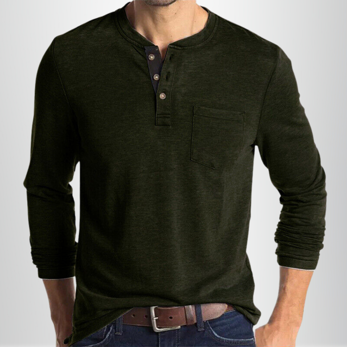 Men's Long Sleeve Henley Shirt with Chest Pocket