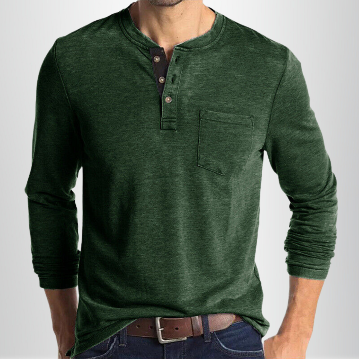 Men's Long Sleeve Henley Shirt with Chest Pocket