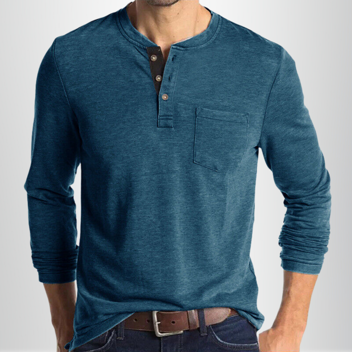 Men's Long Sleeve Henley Shirt with Chest Pocket