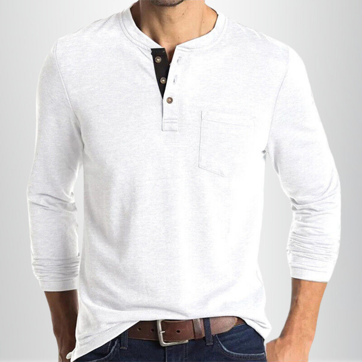 Men's Long Sleeve Henley Shirt with Chest Pocket