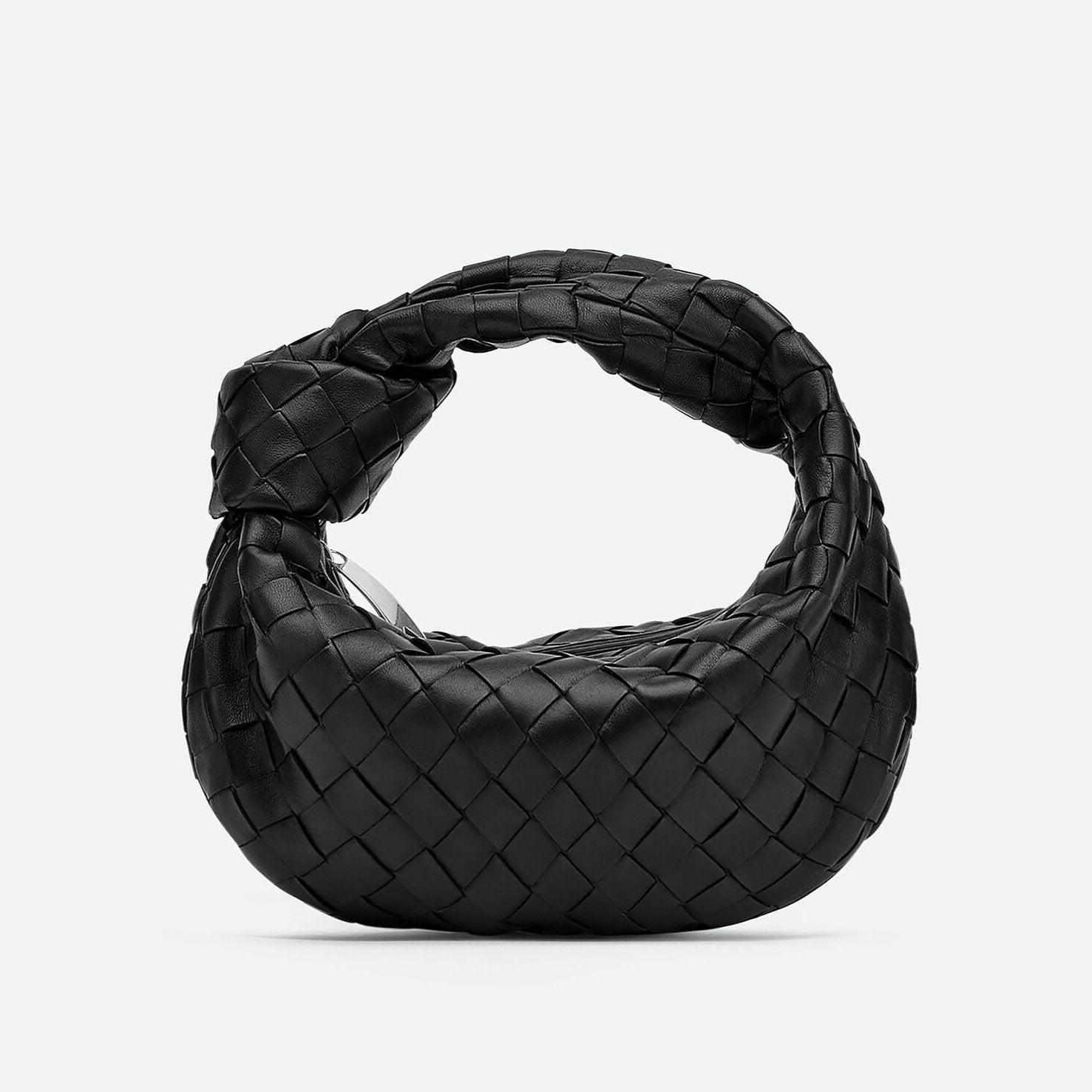 Women’s Woven Faux Leather Mini Bag with Crescent Shape, Integrated Handle and Zip Closure