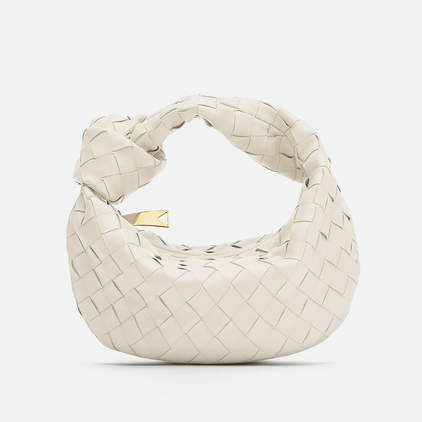 Women’s Woven Faux Leather Mini Bag with Crescent Shape, Integrated Handle and Zip Closure