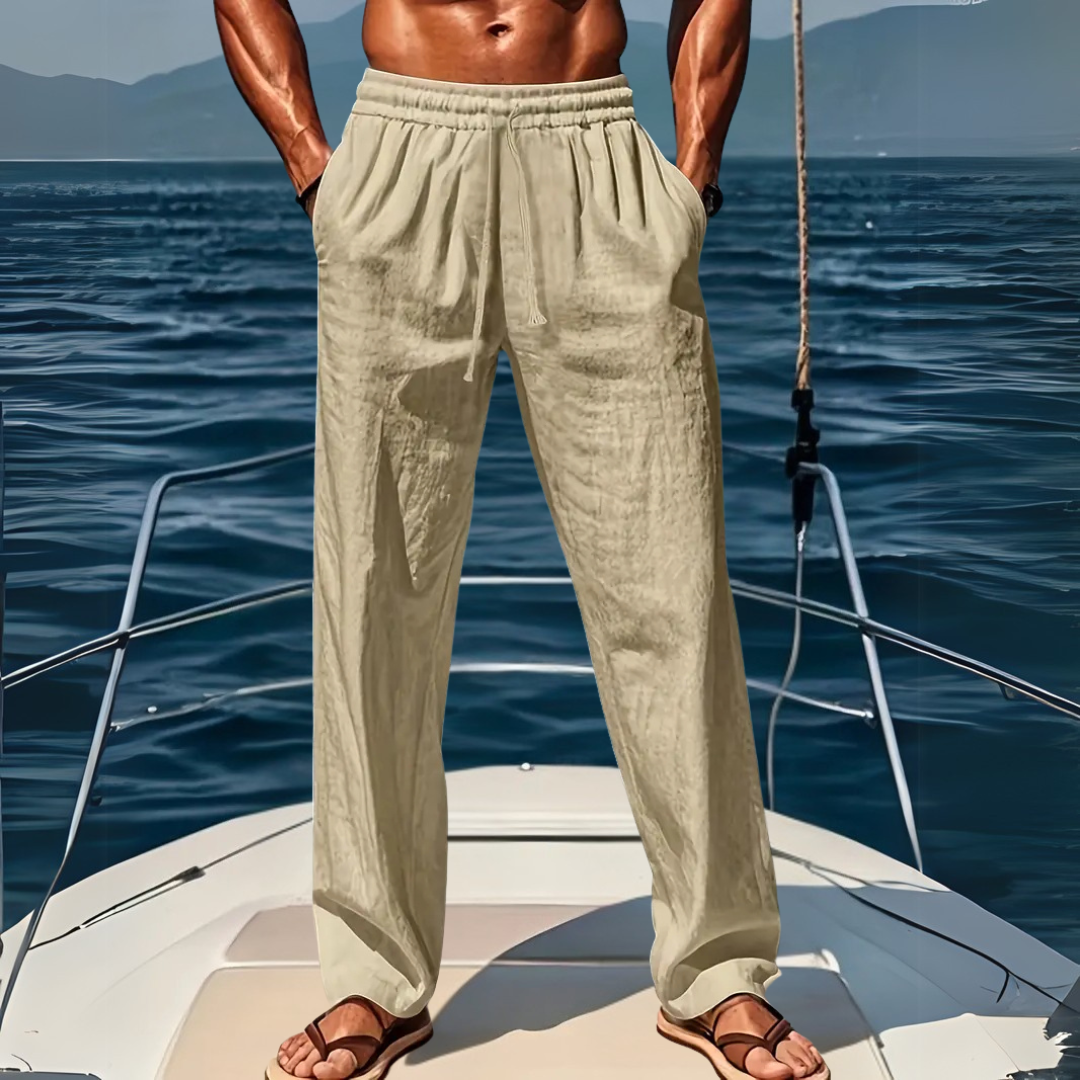 Men's Pants Linen Wide Leg Elastic Waistband