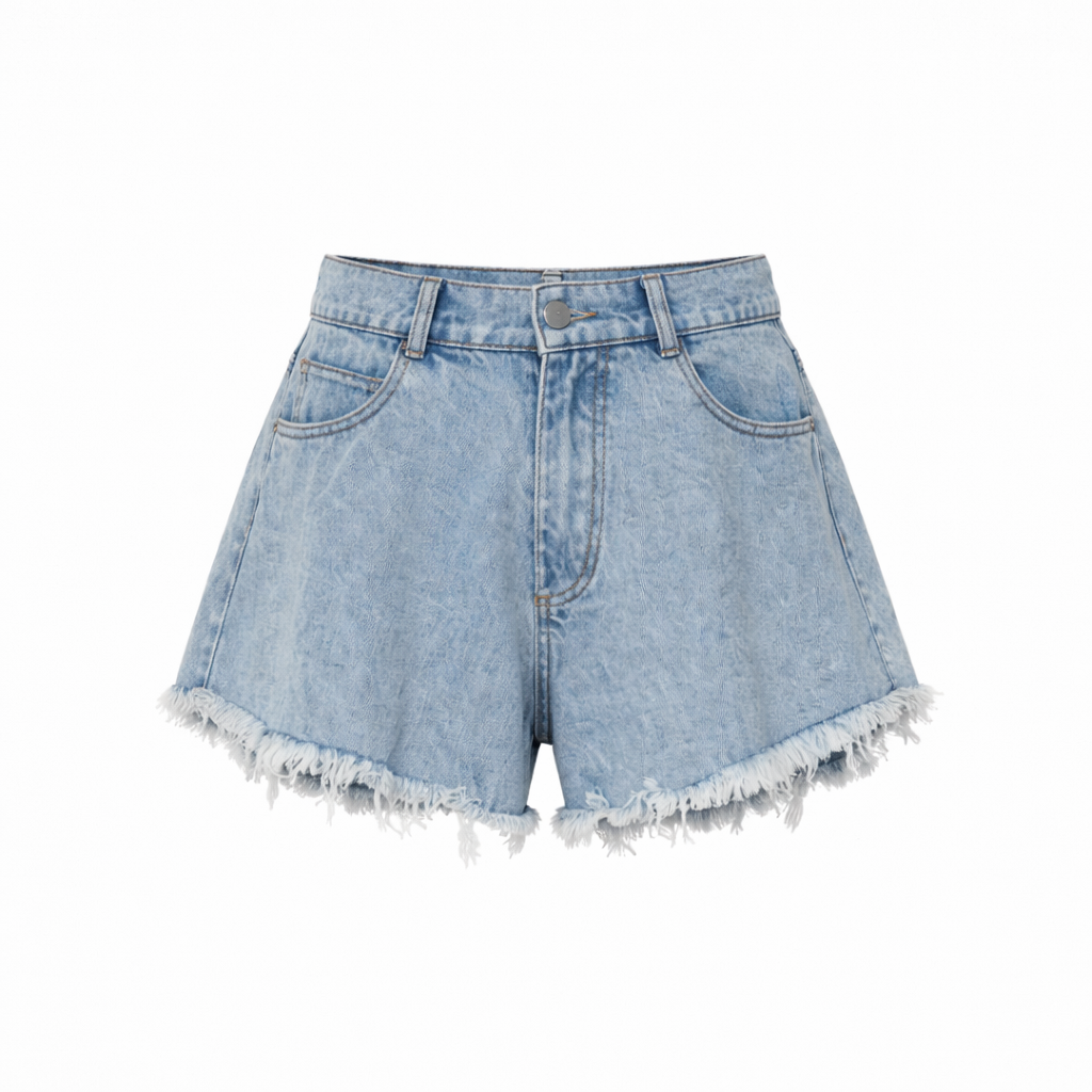 Denim Shorts in Cotton with Frayed Hem