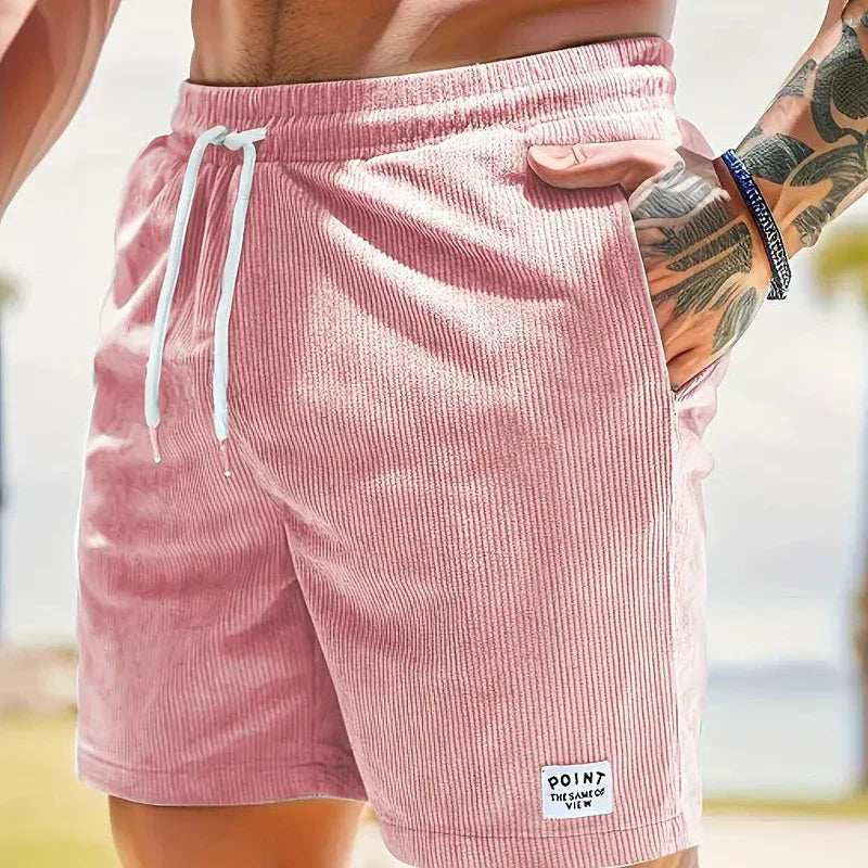 Men's Ribbed Shorts Corduroy Drawstring Waist Side Pockets Casual
