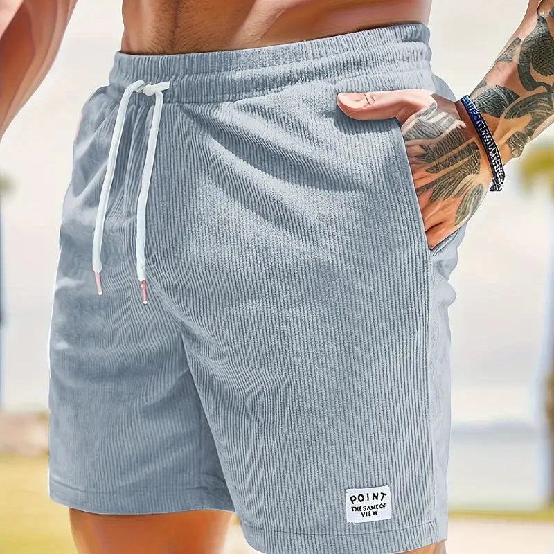 Men's Ribbed Shorts Corduroy Drawstring Waist Side Pockets Casual