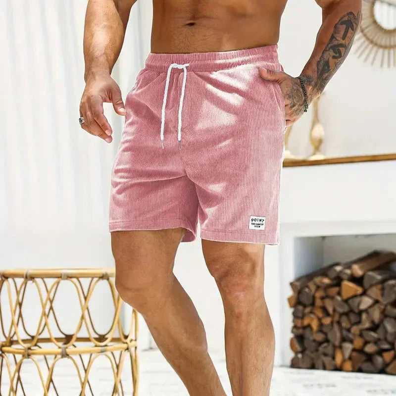 Men's Ribbed Shorts Corduroy Drawstring Waist Side Pockets Casual