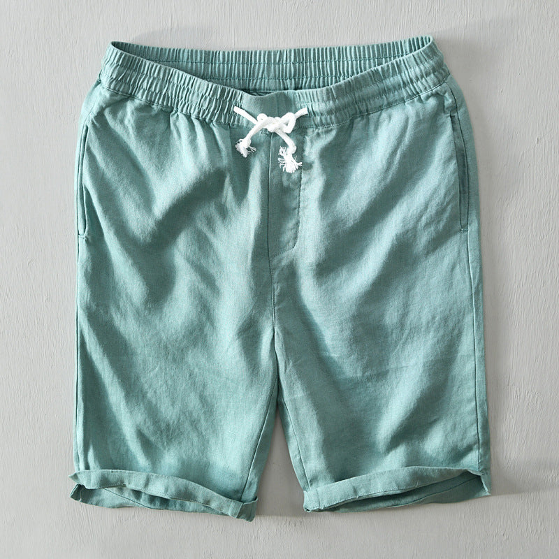 Men's Linen Shorts Elasticated Drawstring Waist Rolled Cuff Casual