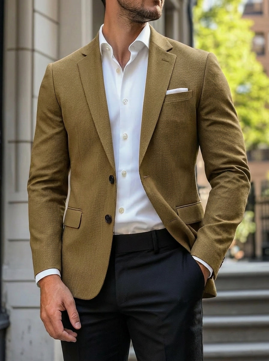 Men’s Casual Single-Breasted Blazer with Notch Lapels and Regular Fit