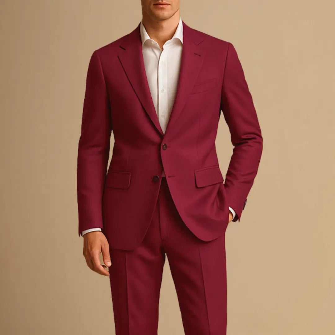 Men's Two Piece Suit Woven Fabric Notch Lapel Two Button Slim Fit