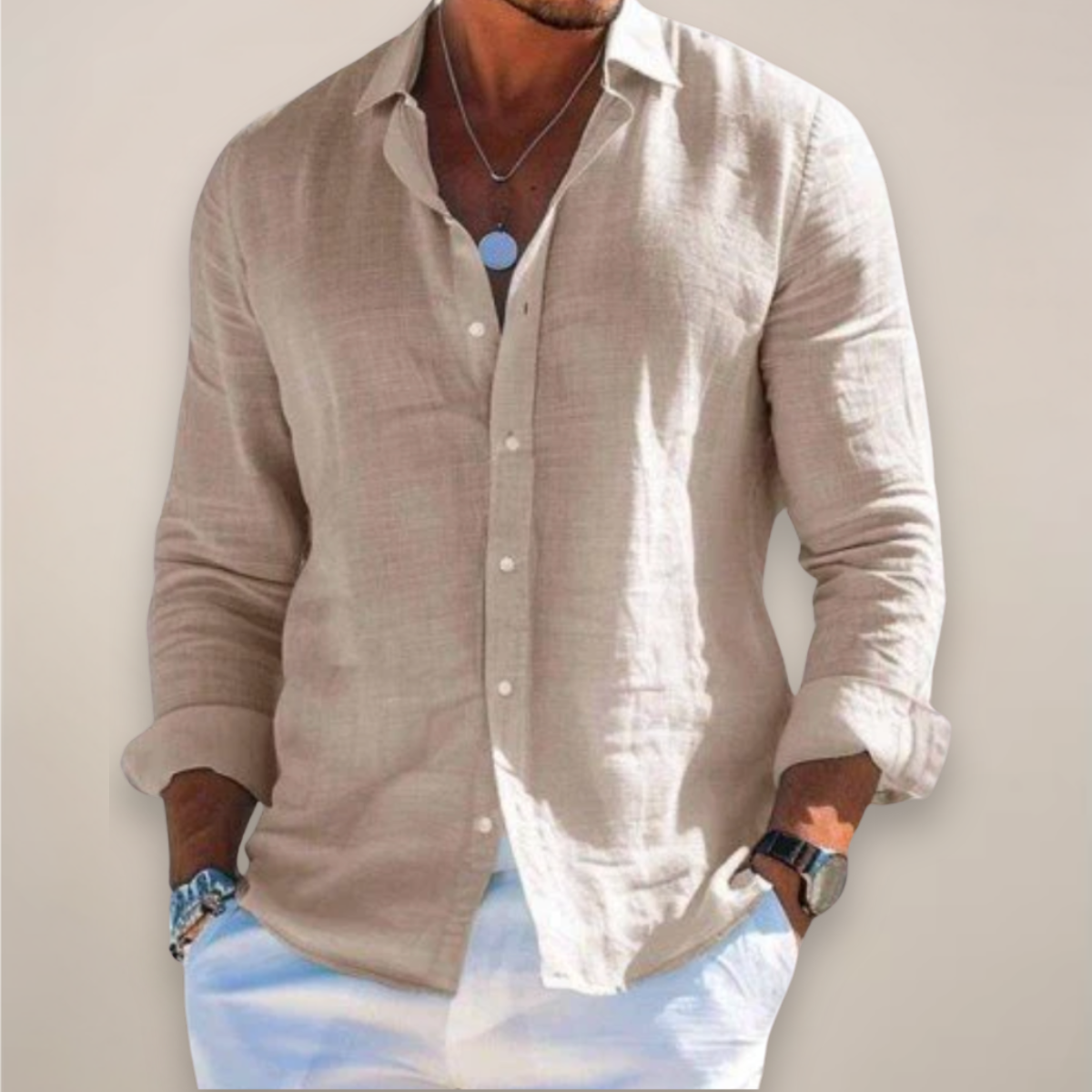 Long Sleeve Linen Blend Shirt Men Classic Collar Button Front Relaxed Fit
