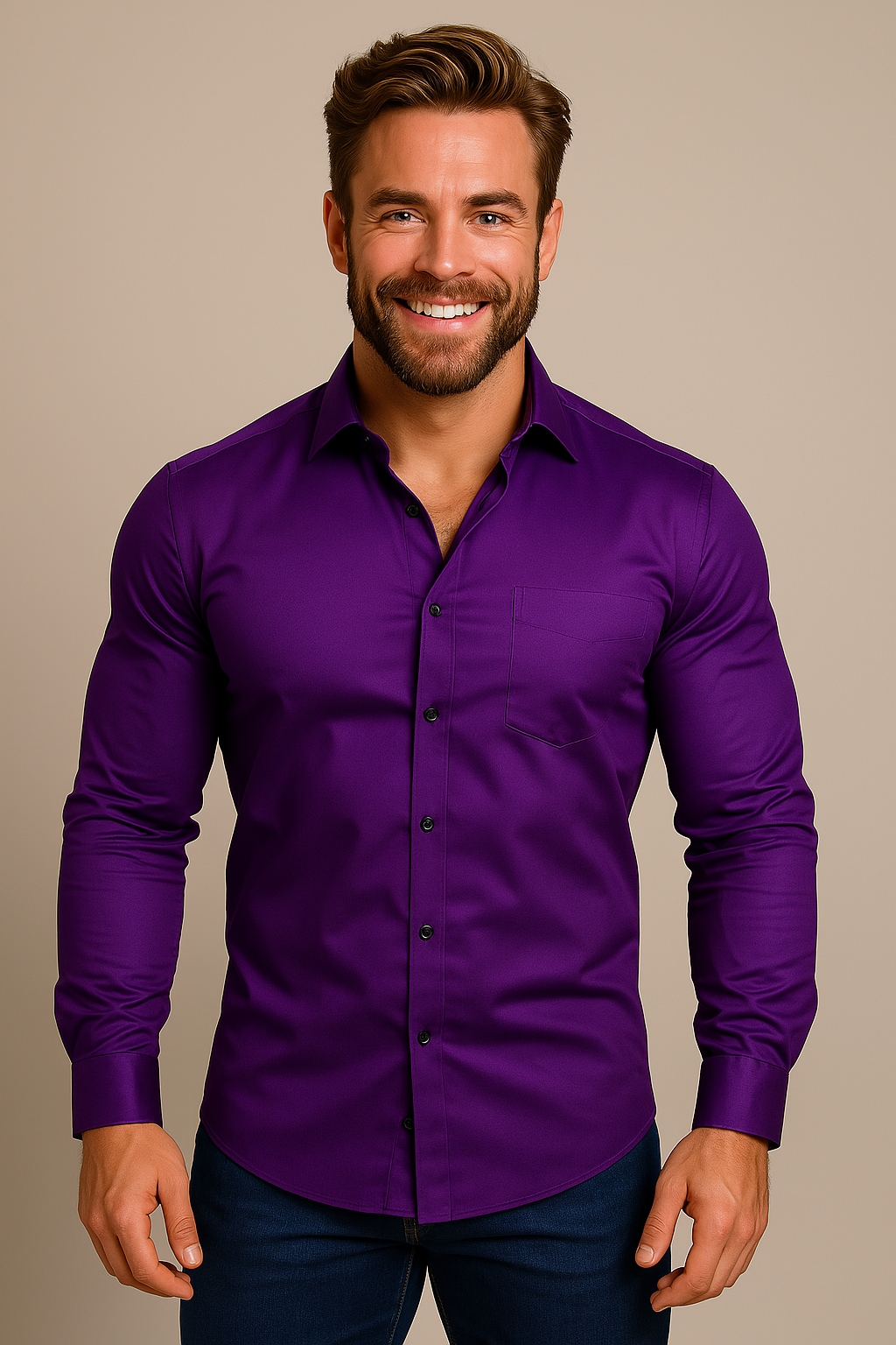 Long Sleeve Dress Shirt Men Woven Fabric Point Collar Wrinkle Free Structured Fit