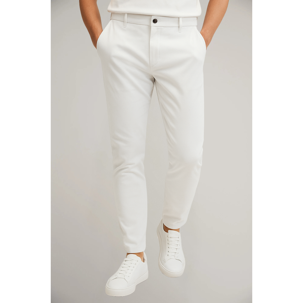 Tailored Flat Front Trousers Men Woven Fabric Classic Waistband Structured Fit