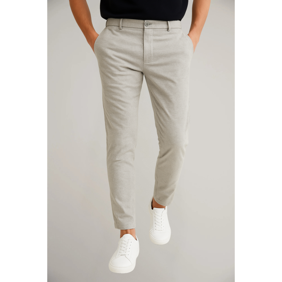 Tailored Flat Front Trousers Men Woven Fabric Classic Waistband Structured Fit