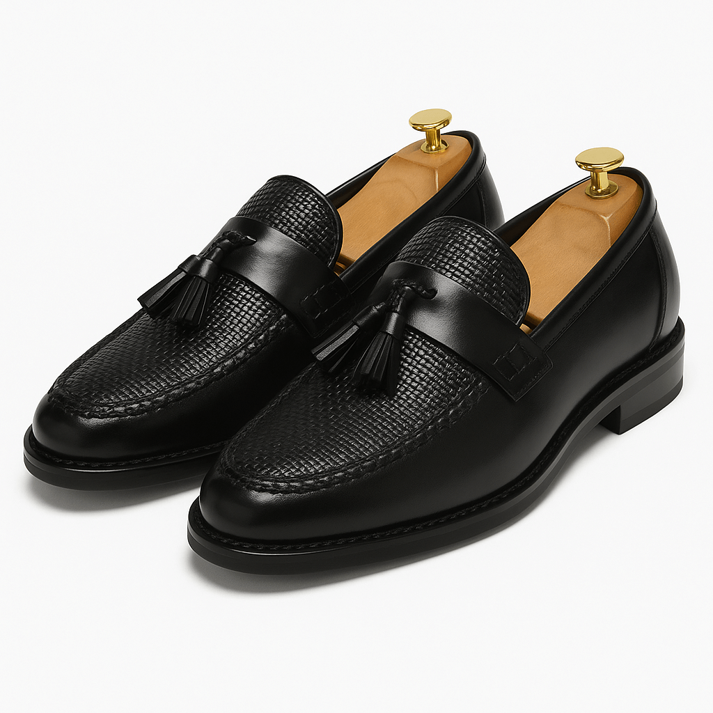 Tassel Loafers Men Woven Leather Slip On Smart Casual Formal