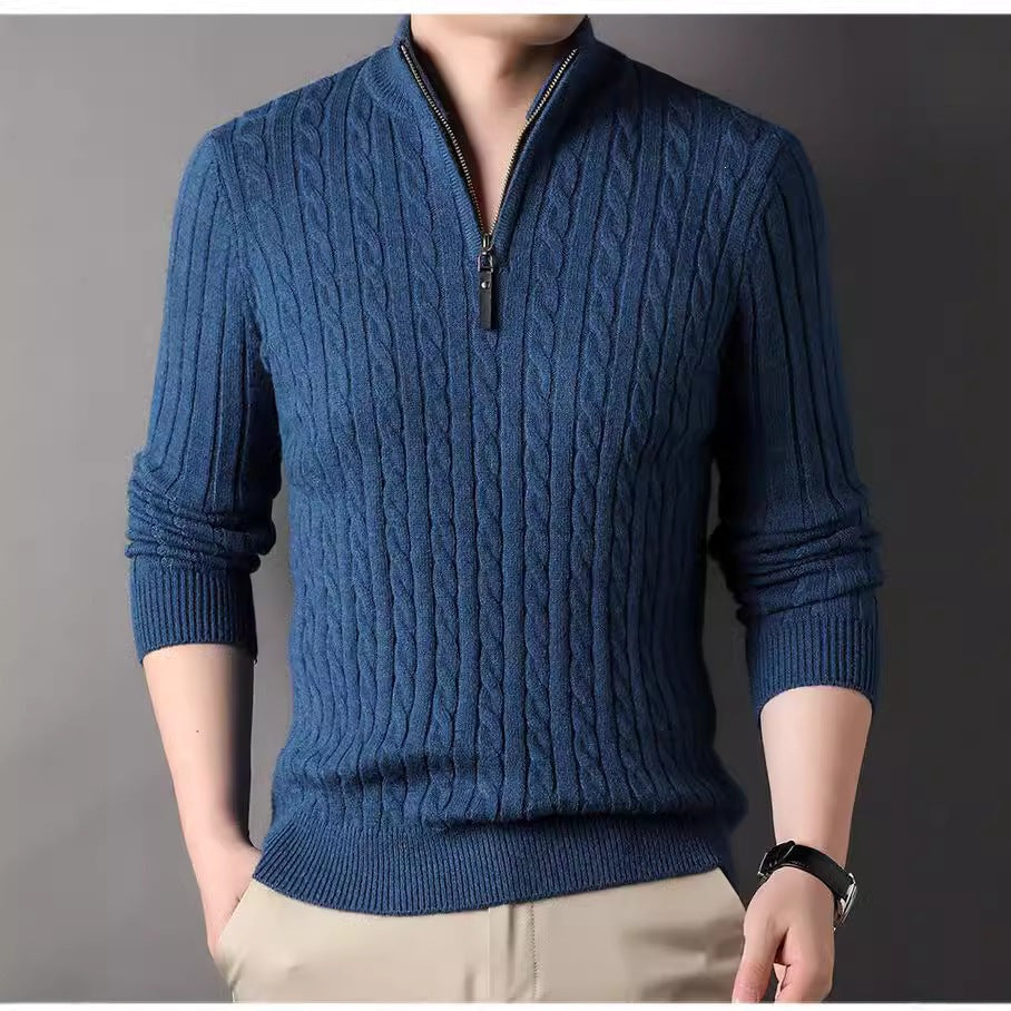 Men's Cable Knit Quarter Zip Jumper, Funnel Neck Textured Pullover