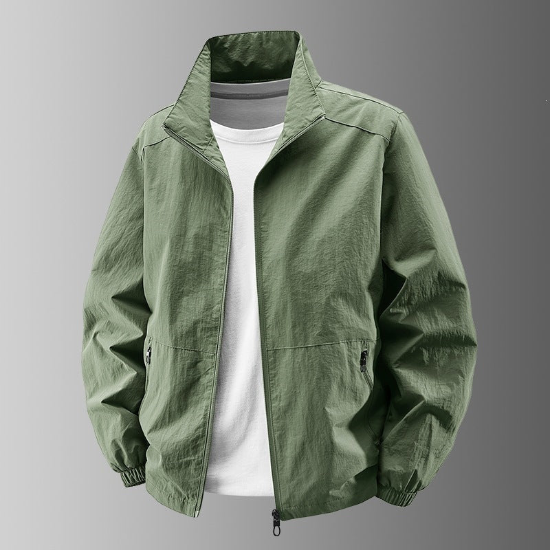 Men's Casual Bomber Jacket, Stand Collar Lightweight Zip Up Coat with Pockets