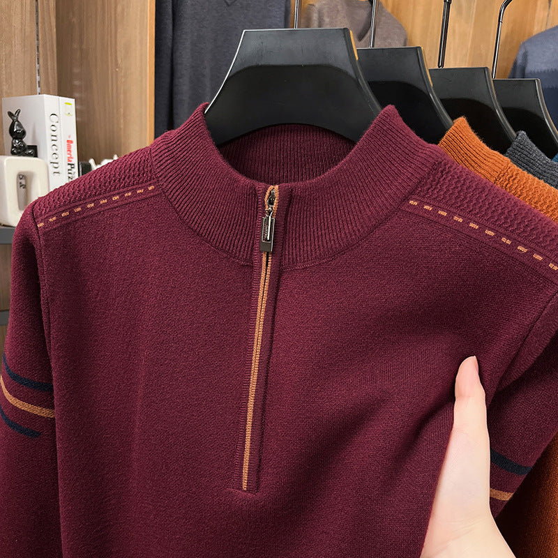 Men's Half Zip Turtleneck Jumper, Thick Ribbed Knit Funnel Neck Pullover