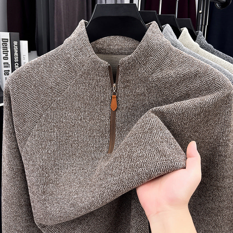 Men's Quarter Zip Knitted Jumper, Funnel Neck Ribbed Pullover